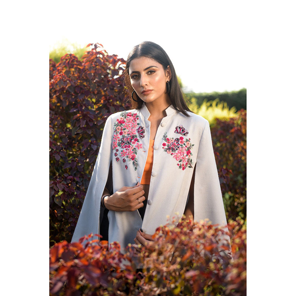 NEIZA Grey with Neon Fuchsia Butterfly Embroidery Cape