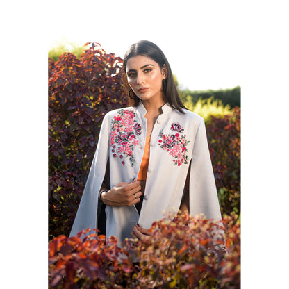 NEIZA Grey with Neon Fuchsia Butterfly Embroidery Cape