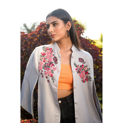 NEIZA Grey with Neon Fuchsia Butterfly Embroidery Cape