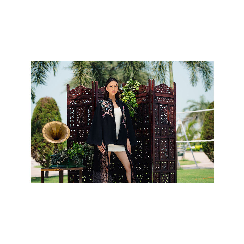 NEIZA Black with Navy and Pink Embroidery Cape