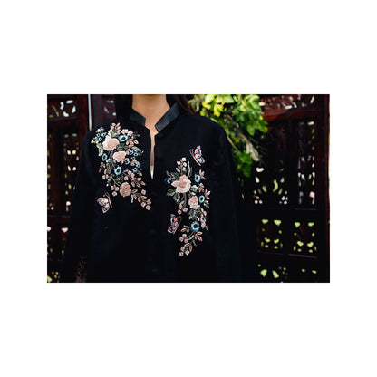 NEIZA Black with Navy and Pink Embroidery Cape