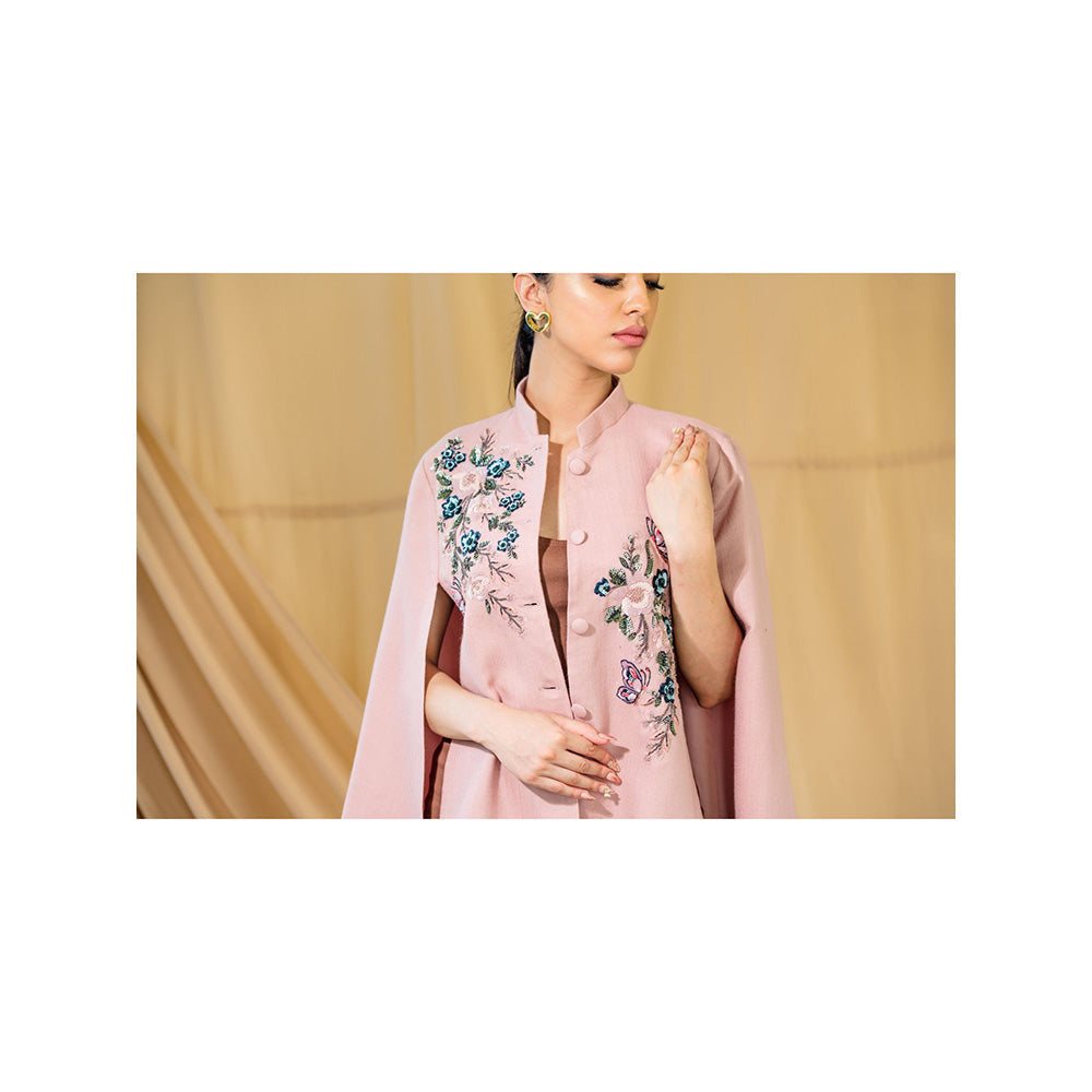 NEIZA Blush Pink with Navy and Pink Embroidery Cape