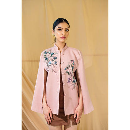 NEIZA Blush Pink with Navy and Pink Embroidery Cape