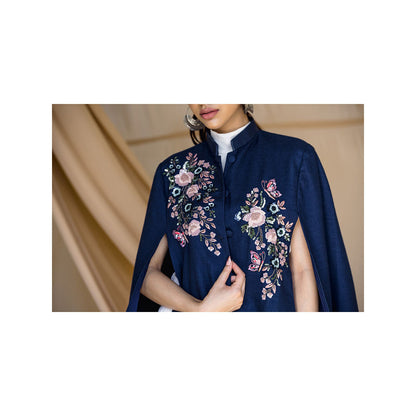 NEIZA Sky Blue with Navy and Pink Embroidery Cape
