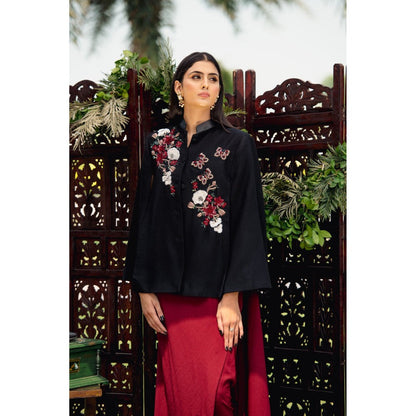 NEIZA Black with Red and White Embroidery Cape