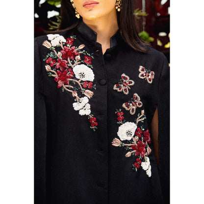 NEIZA Black with Red and White Embroidery Cape