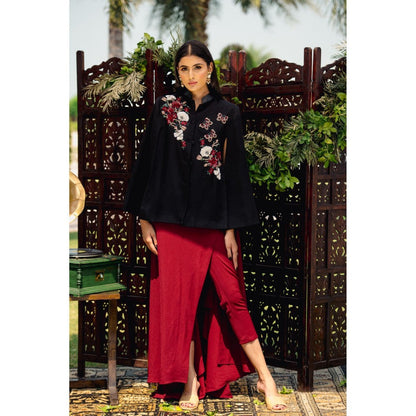NEIZA Black with Red and White Embroidery Cape