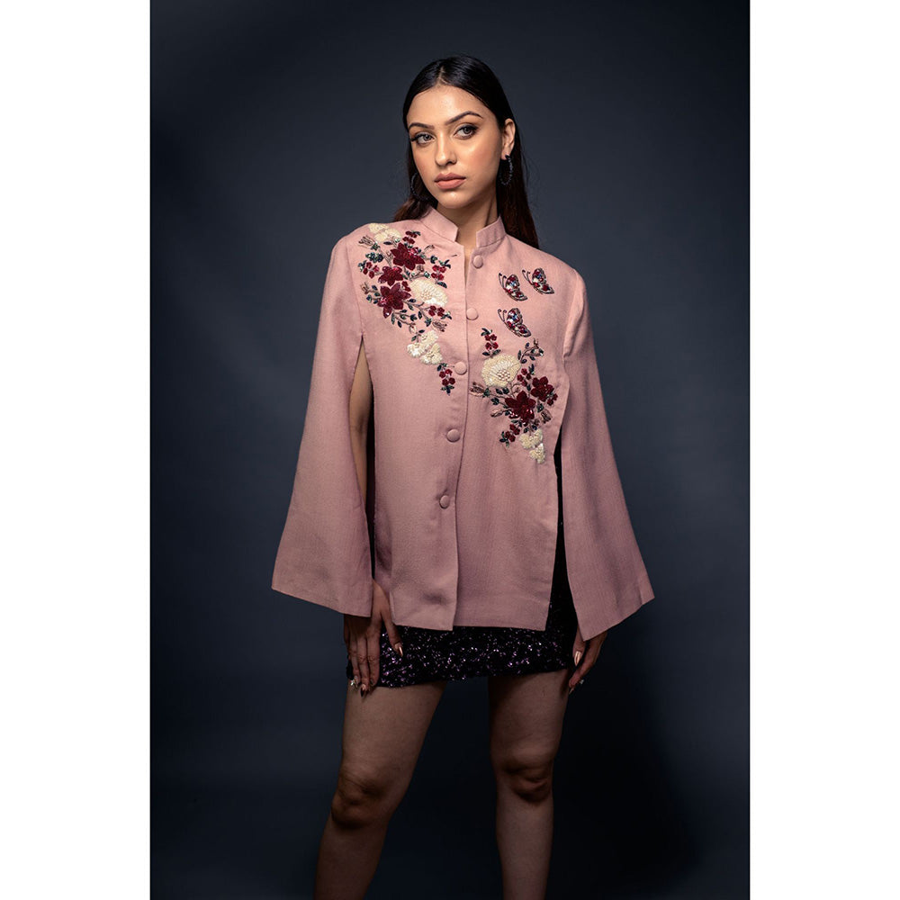 NEIZA Blush Pink with Red and White Embroidery Cape