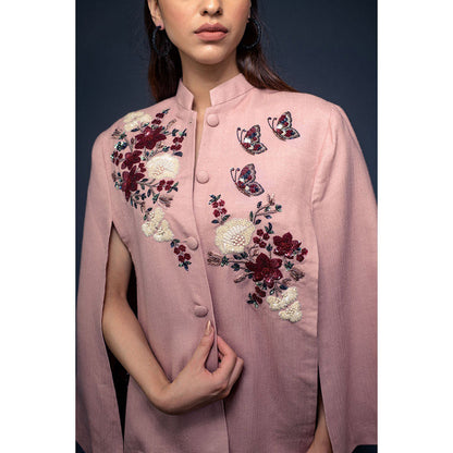 NEIZA Blush Pink with Red and White Embroidery Cape