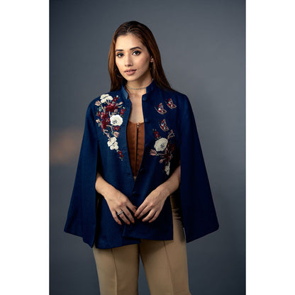 NEIZA Sky Blue with Red and White Embroidery Cape