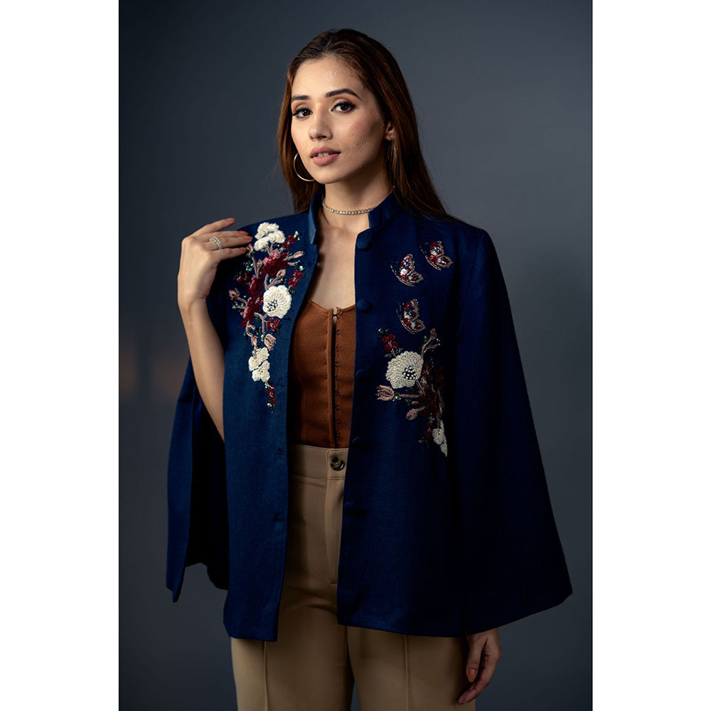 NEIZA Sky Blue with Red and White Embroidery Cape