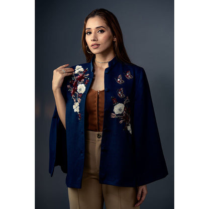 NEIZA Sky Blue with Red and White Embroidery Cape