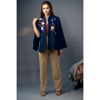 NEIZA Sky Blue with Red and White Embroidery Cape