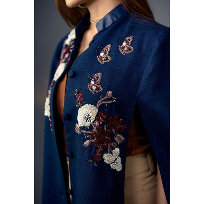 NEIZA Sky Blue with Red and White Embroidery Cape