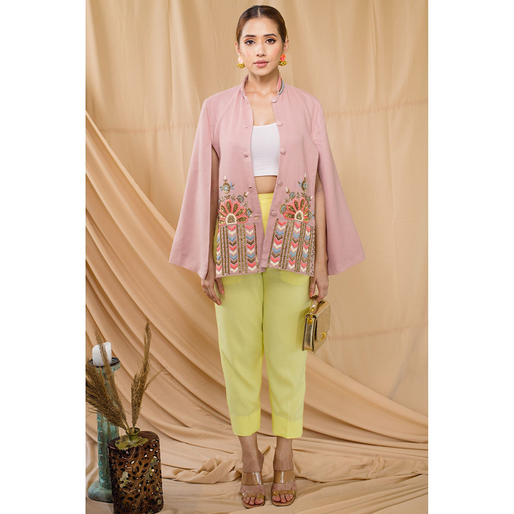 NEIZA Blue Pink with Peach and Blue Embroidery Cape