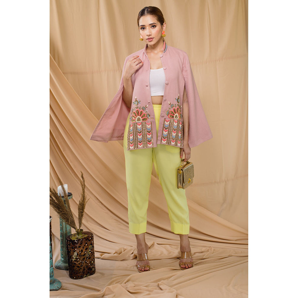 NEIZA Blue Pink with Peach and Blue Embroidery Cape