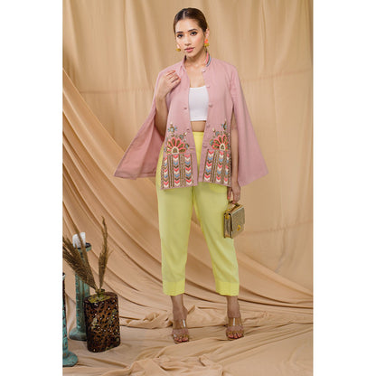 NEIZA Blue Pink with Peach and Blue Embroidery Cape