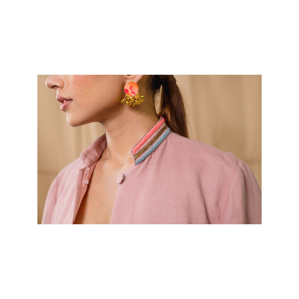 NEIZA Blue Pink with Peach and Blue Embroidery Cape