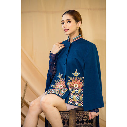 NEIZA Sky Blue with Peach and Blue Embroidery Cape