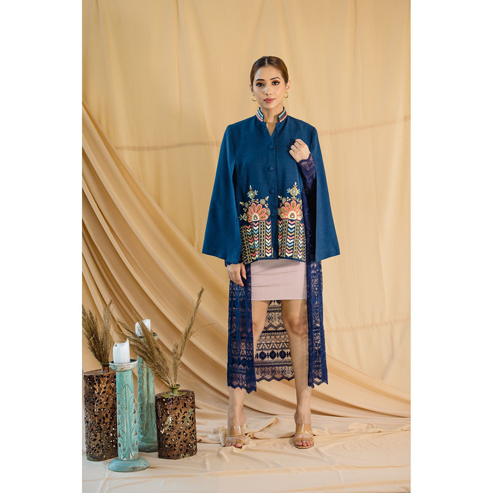 NEIZA Sky Blue with Peach and Blue Embroidery Cape