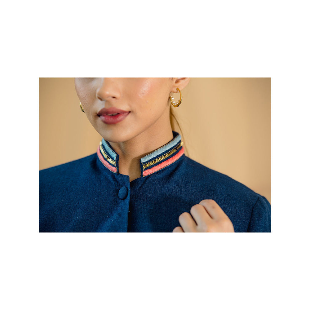 NEIZA Sky Blue with Peach and Blue Embroidery Cape