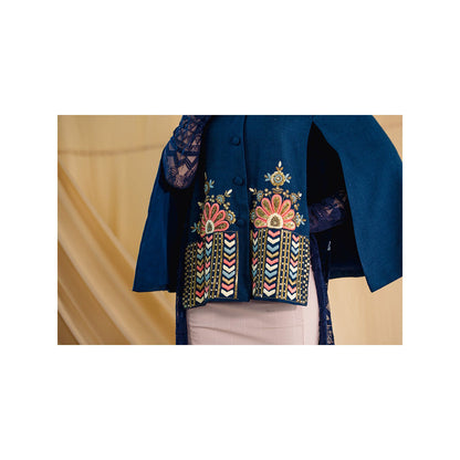 NEIZA Sky Blue with Peach and Blue Embroidery Cape