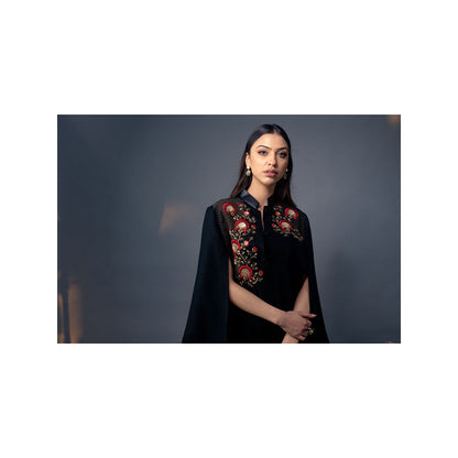 NEIZA Black with Golden Stripe Anchor Embroidery Cape