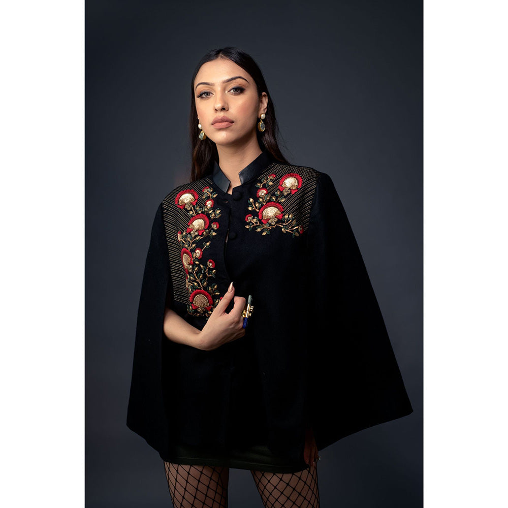 NEIZA Black with Golden Stripe Anchor Embroidery Cape