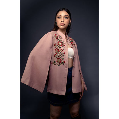 NEIZA Blush Pink with Golden Stripe Anchor Embroidery Cape