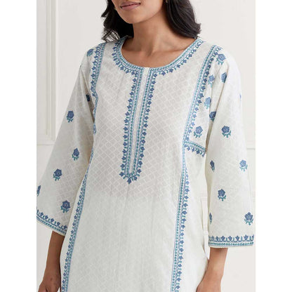 NEMAANI Off White Embroidered Aline Kurta with Salwar Pant (Set of 2)