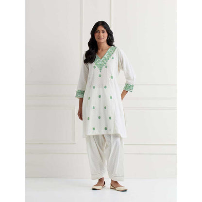 NEMAANI Off White Cotton Kurta with Salwar Pant (Set of 2)