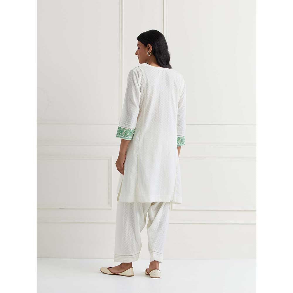 NEMAANI Off White Cotton Kurta with Salwar Pant (Set of 2)