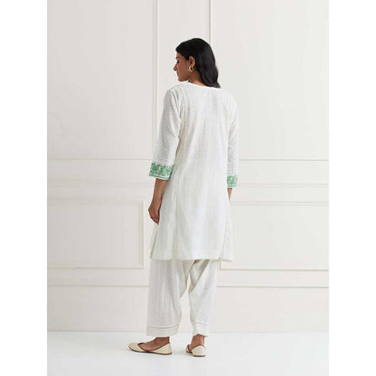 NEMAANI Off White Cotton Kurta with Salwar Pant (Set of 2)
