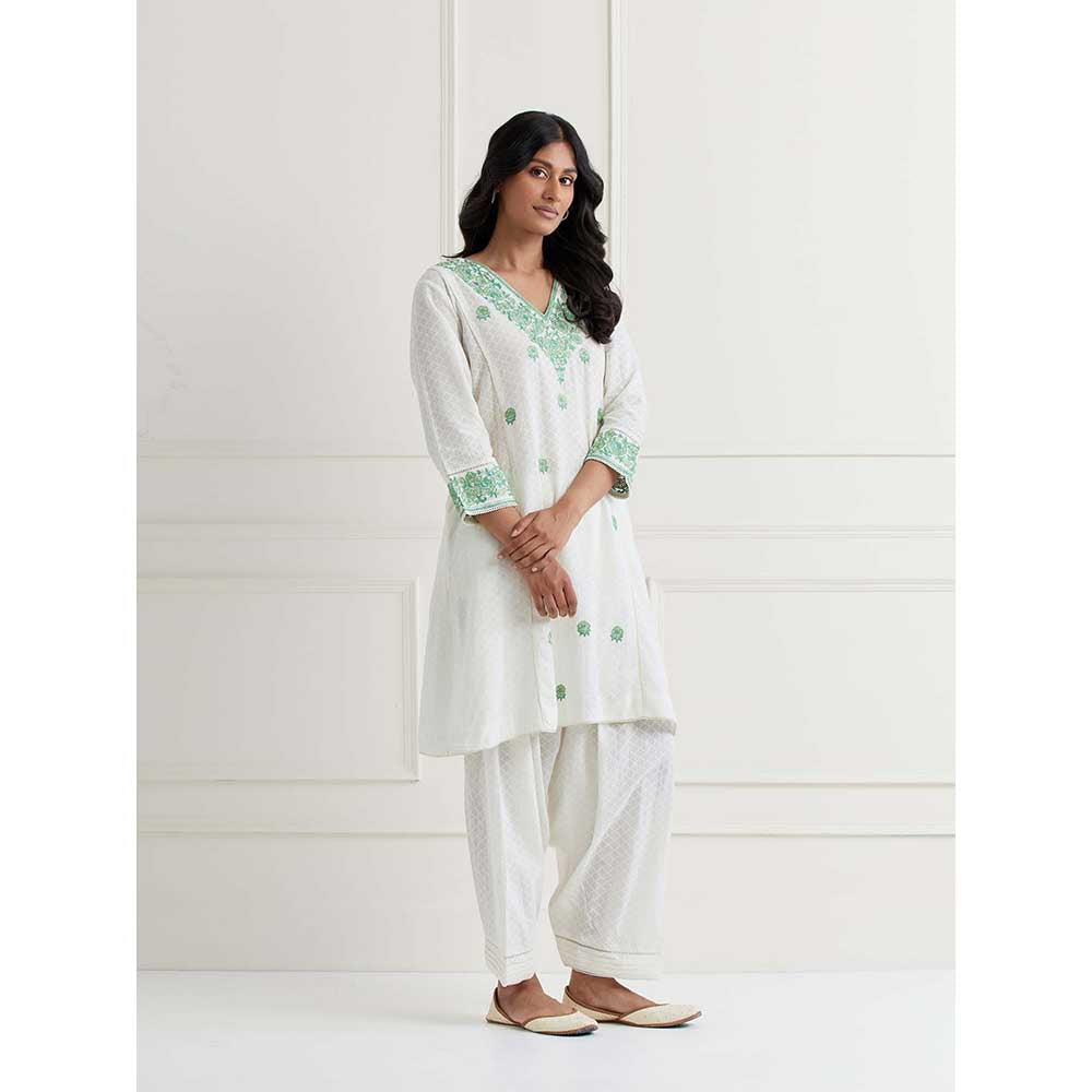 NEMAANI Off White Cotton Kurta with Salwar Pant (Set of 2)