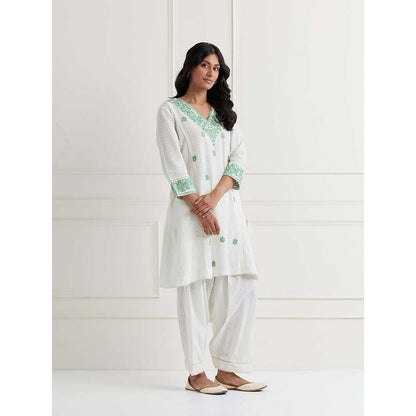 NEMAANI Off White Cotton Kurta with Salwar Pant (Set of 2)