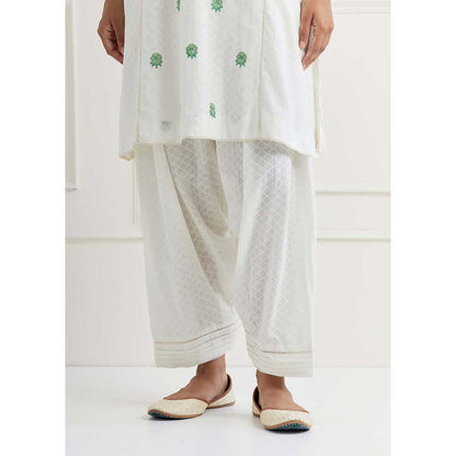 NEMAANI Off White Cotton Kurta with Salwar Pant (Set of 2)