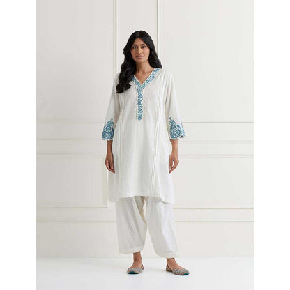 NEMAANI Off White Embroidered Kurta with Salwar Pant (Set of 2)