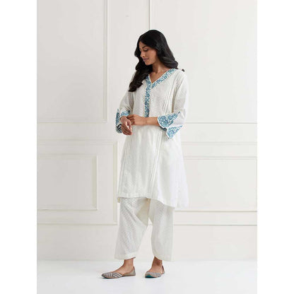 NEMAANI Off White Embroidered Kurta with Salwar Pant (Set of 2)