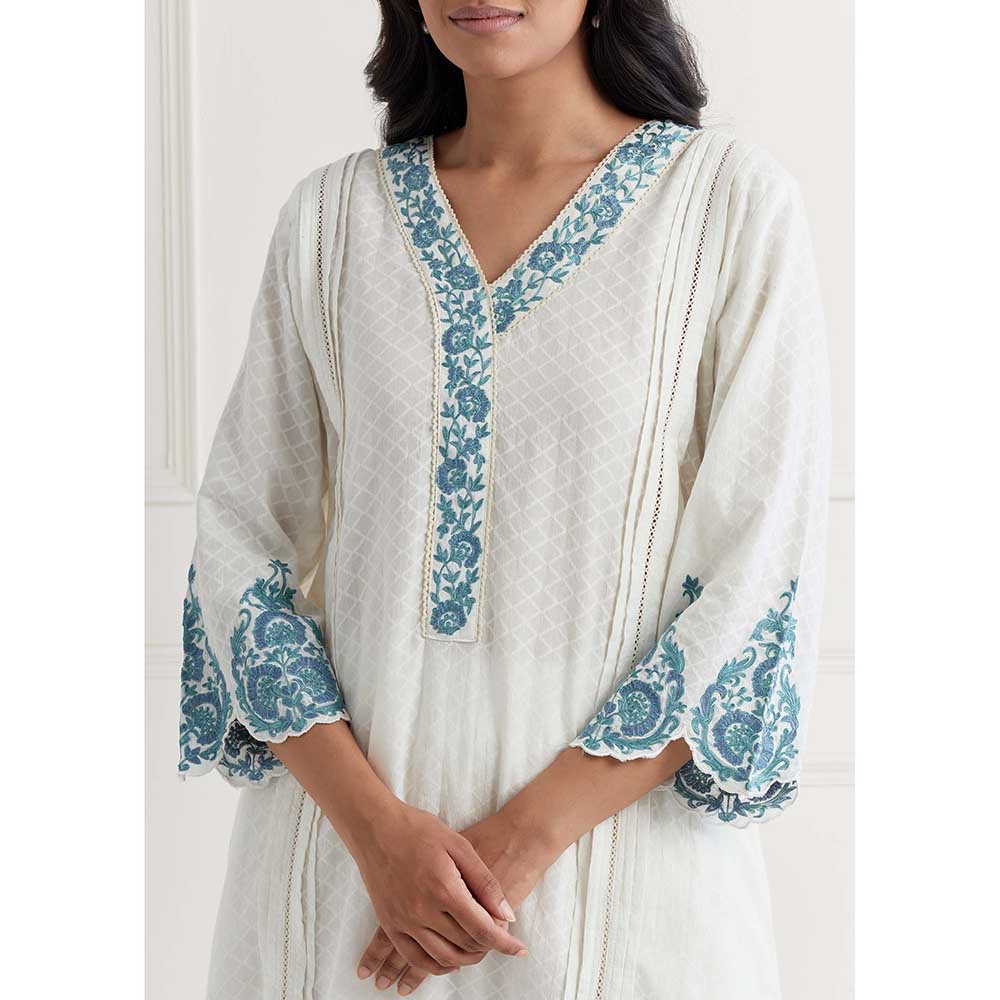 NEMAANI Off White Embroidered Kurta with Salwar Pant (Set of 2)