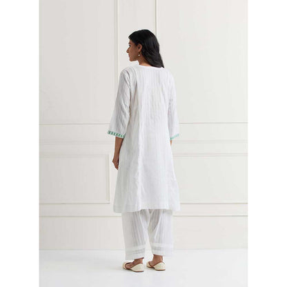 NEMAANI White Embroidered Kurta with Salwar Pant (Set of 2)