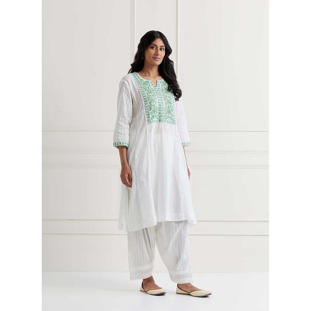 NEMAANI White Embroidered Kurta with Salwar Pant (Set of 2)