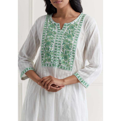 NEMAANI White Embroidered Kurta with Salwar Pant (Set of 2)