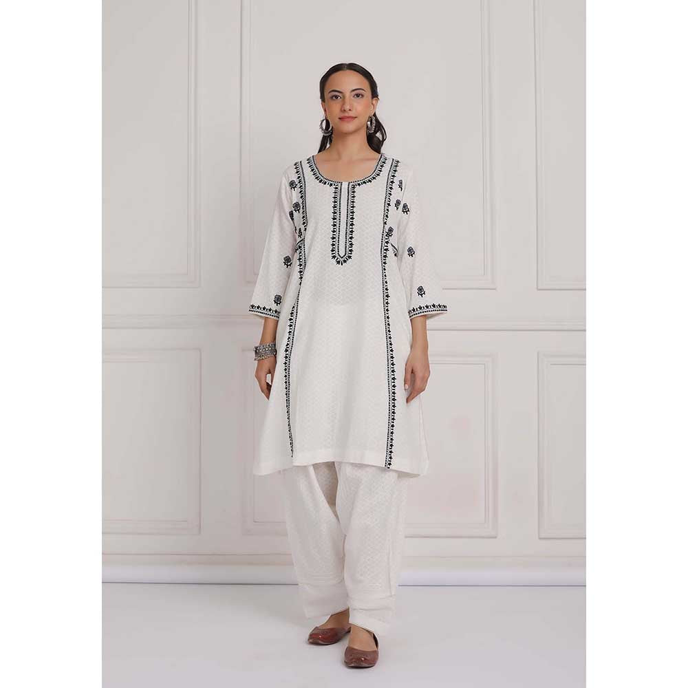 NEMAANI Black Embroidered Aline Kurta with Salwar Pant (Set of 2)