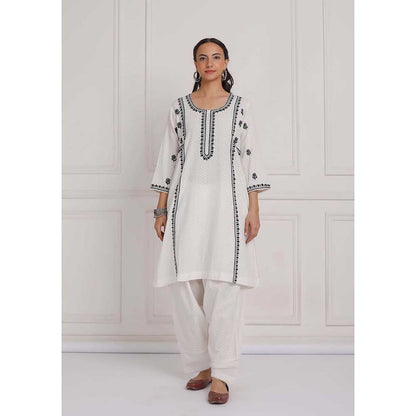 NEMAANI Black Embroidered Aline Kurta with Salwar Pant (Set of 2)