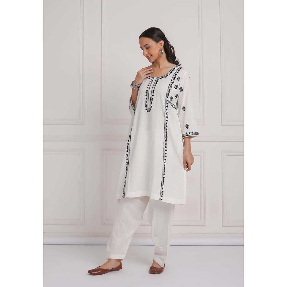 NEMAANI Black Embroidered Aline Kurta with Salwar Pant (Set of 2)