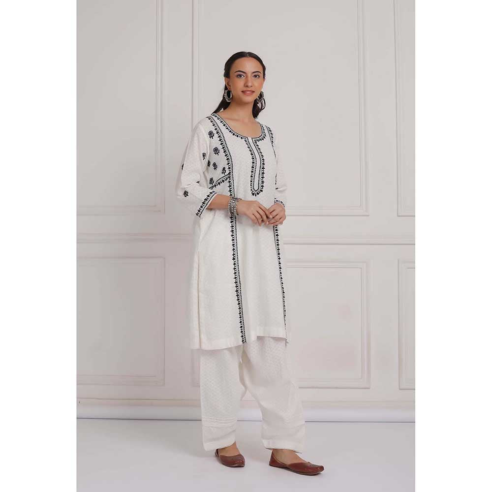 NEMAANI Black Embroidered Aline Kurta with Salwar Pant (Set of 2)