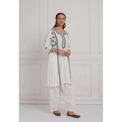 NEMAANI Black Embroidered Aline Kurta with Salwar Pant (Set of 2)