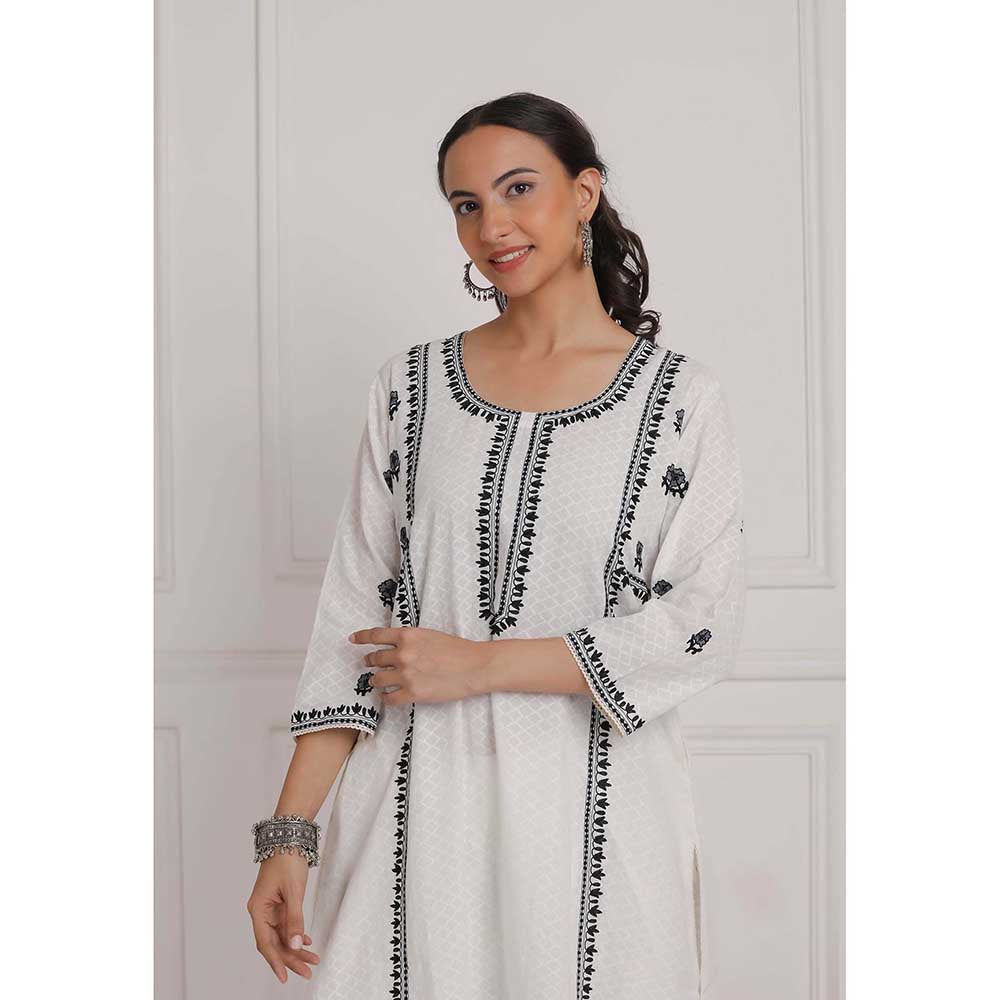NEMAANI Black Embroidered Aline Kurta with Salwar Pant (Set of 2)