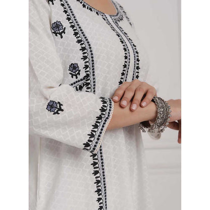 NEMAANI Black Embroidered Aline Kurta with Salwar Pant (Set of 2)