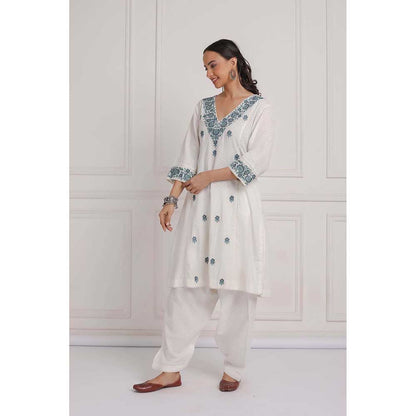 NEMAANI Off White Cotton Kurta with Salwar Pant (Set of 2)